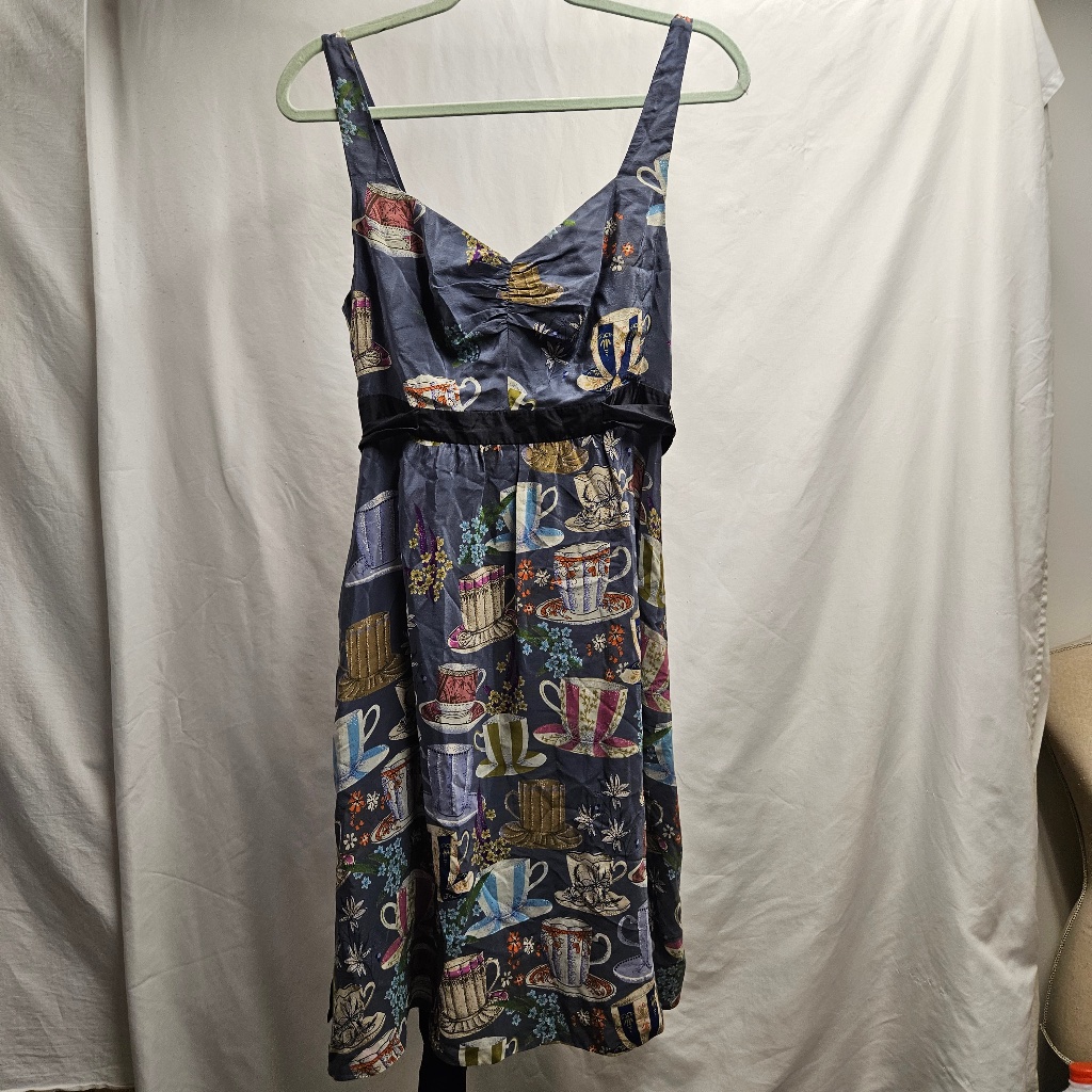 Anthropologie Floreat Teacup Whimsical Sugar And Creme Babydoll Dress Silk 6